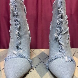 Glaze Light Blue Frayed Heeled Boots